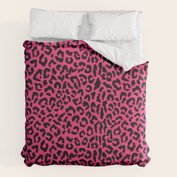 2000s leopard-black on hot pink Duvet Cover