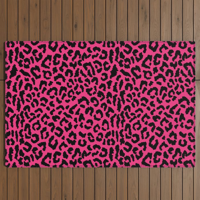 2000s leopard-black on hot pink Outdoor Rug