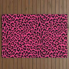2000s leopard-black on hot pink Outdoor Rug