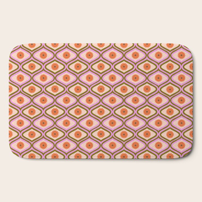 70s Disco Daisy Flower Pattern Bath Mat