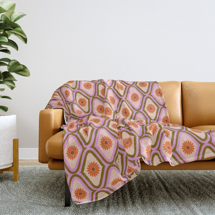 70s Disco Daisy Flower Pattern Throw Blanket
