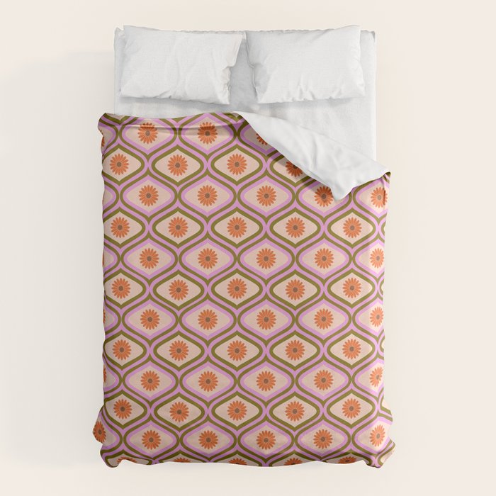 70s Disco Daisy Flower Pattern Duvet Cover