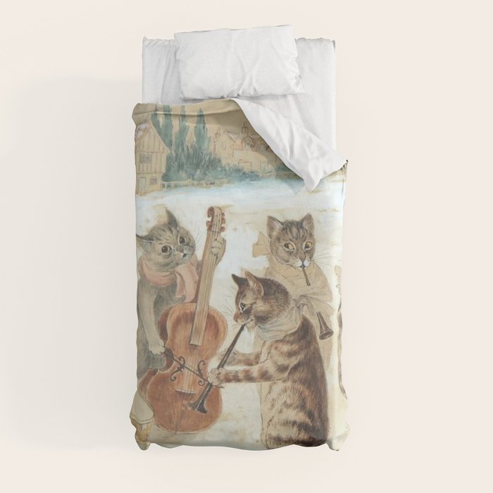 Carol Singing Cats' Funny Vintage Christmas Louis Wain Duvet Cover