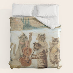 Carol Singing Cats' Funny Vintage Christmas Louis Wain Duvet Cover