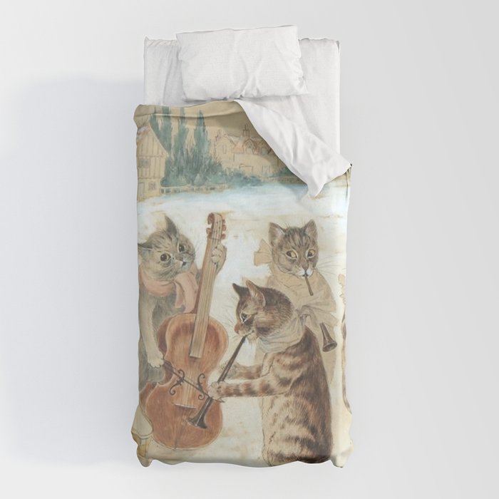 Carol Singing Cats' Funny Vintage Christmas Louis Wain Duvet Cover