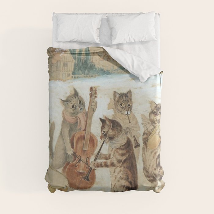 Carol Singing Cats' Funny Vintage Christmas Louis Wain Duvet Cover