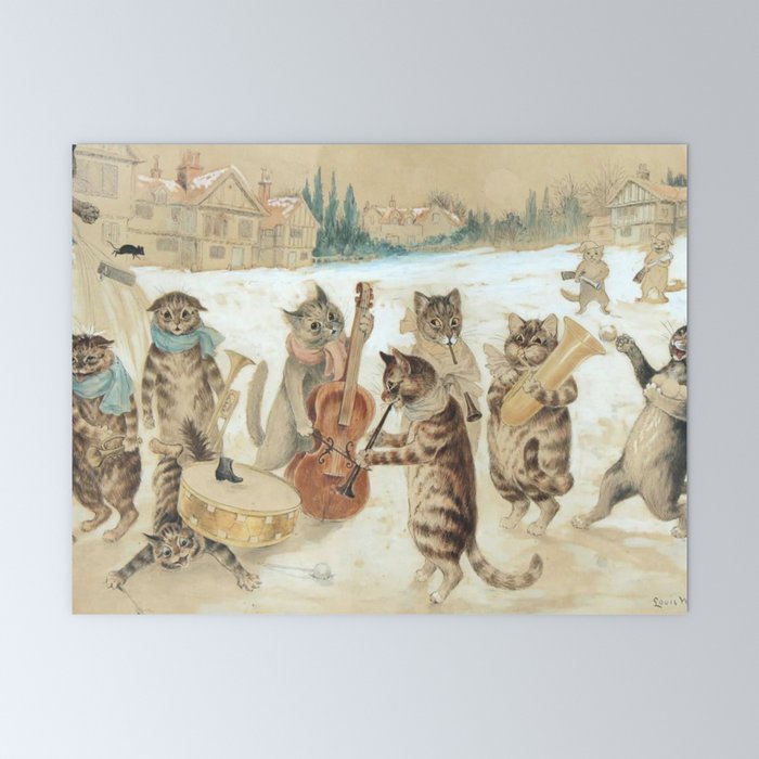 Carol Singing Cats' Funny Vintage Christmas Louis Wain Mini Art Print