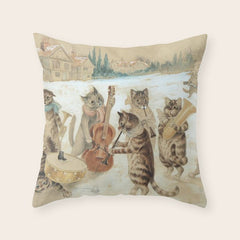 Carol Singing Cats' Funny Vintage Christmas Louis Wain Throw Pillow