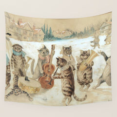 Carol Singing Cats' Funny Vintage Christmas Louis Wain Wall Tapestry
