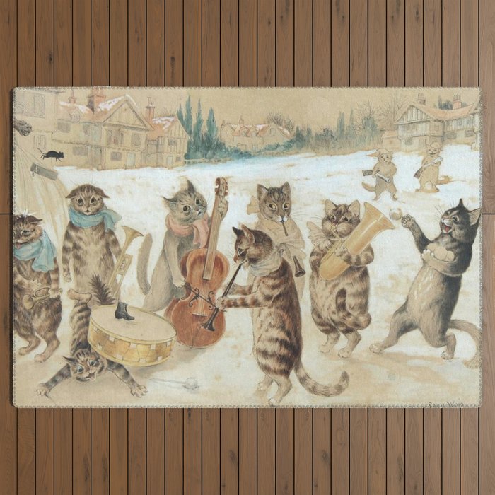 Carol Singing Cats' Funny Vintage Christmas Louis Wain Outdoor Rug