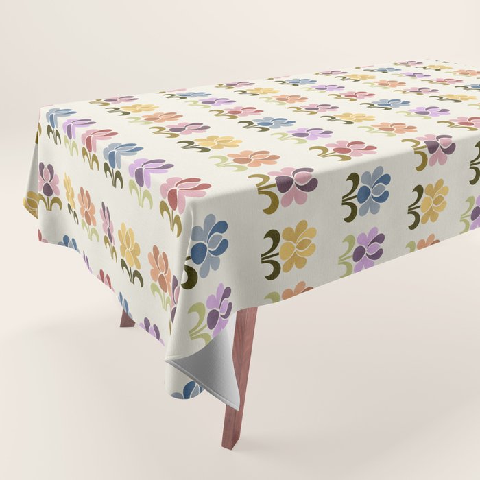 70s Retro Florals Pattern with Linen Texture Tablecloth