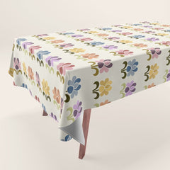 70s Retro Florals Pattern with Linen Texture Tablecloth
