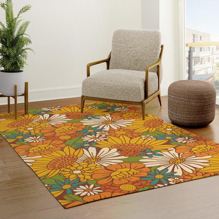 70s Retro Floral Rug