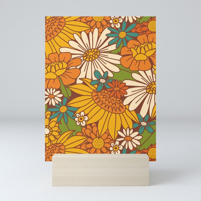 70s Retro Floral Mini Art Print