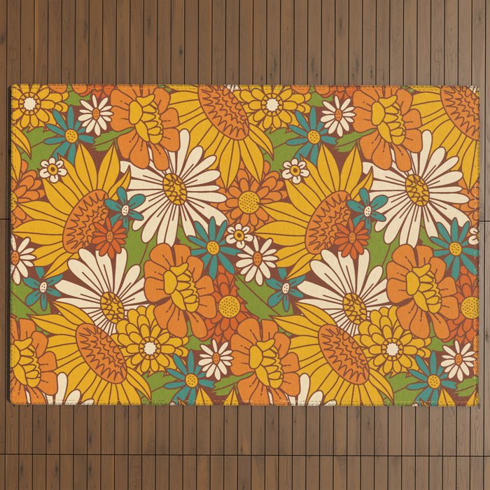 70s Retro Floral Outdoor Rug