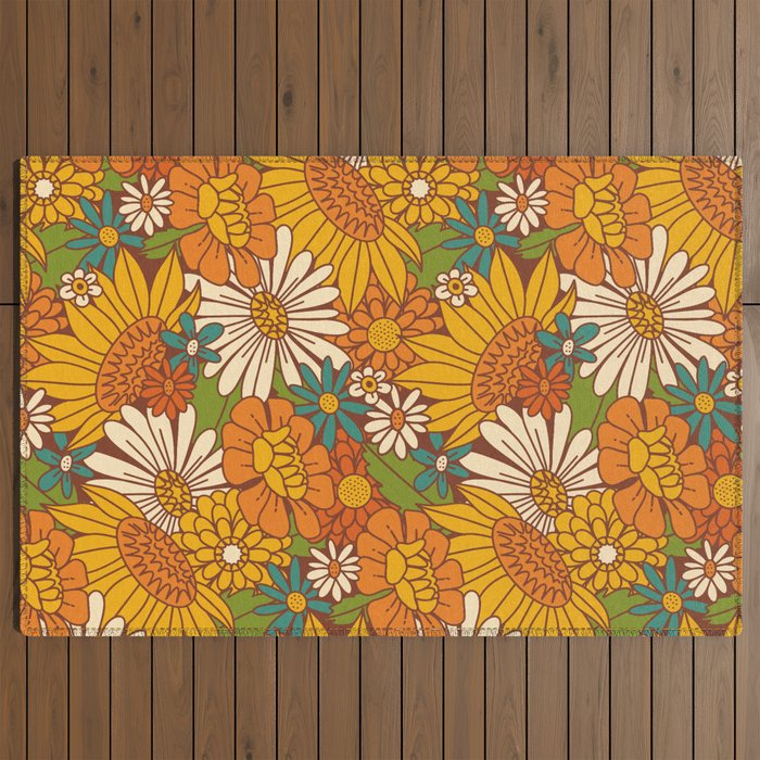 70s Retro Floral Outdoor Rug