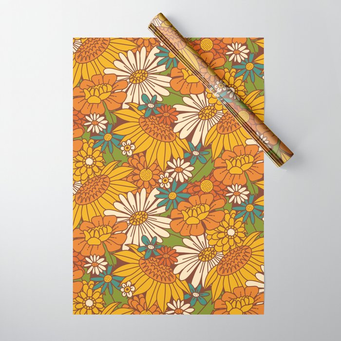 70s Retro Floral Wrapping Paper