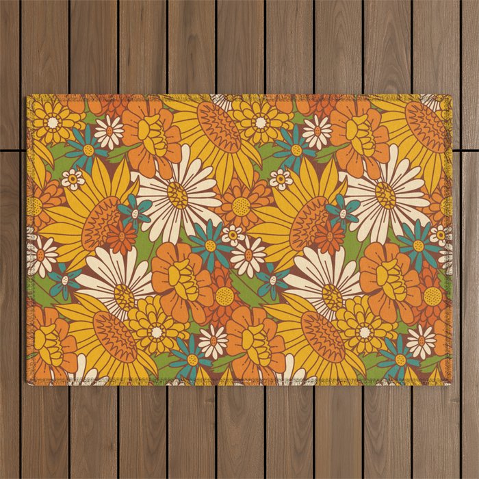 70s Retro Floral Outdoor Rug