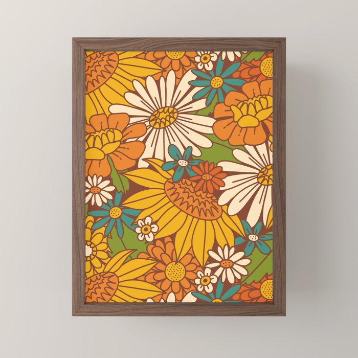 70s Retro Floral Mini Art Print