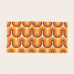 70s Retro Vintage Style Wave Pattern Autumn Brown Orange and Yellow Bath Towel