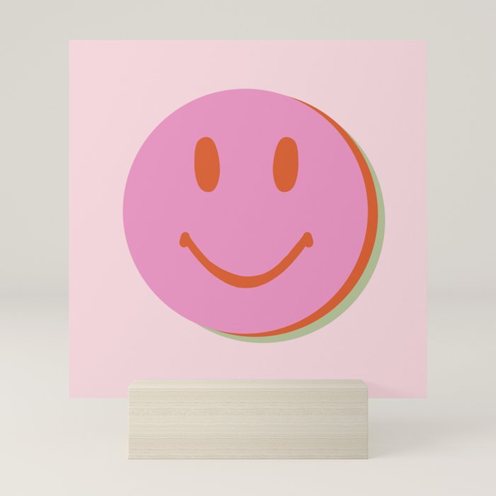 70s retro pink smiles pattern  Mini Art Print