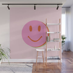 70s retro pink smiles pattern  Wall Mural