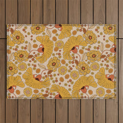 70s Floral Pattern Outdoor Rug