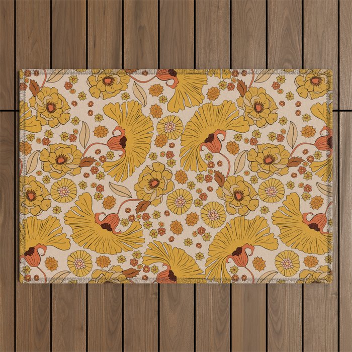 70s Floral Pattern Outdoor Rug