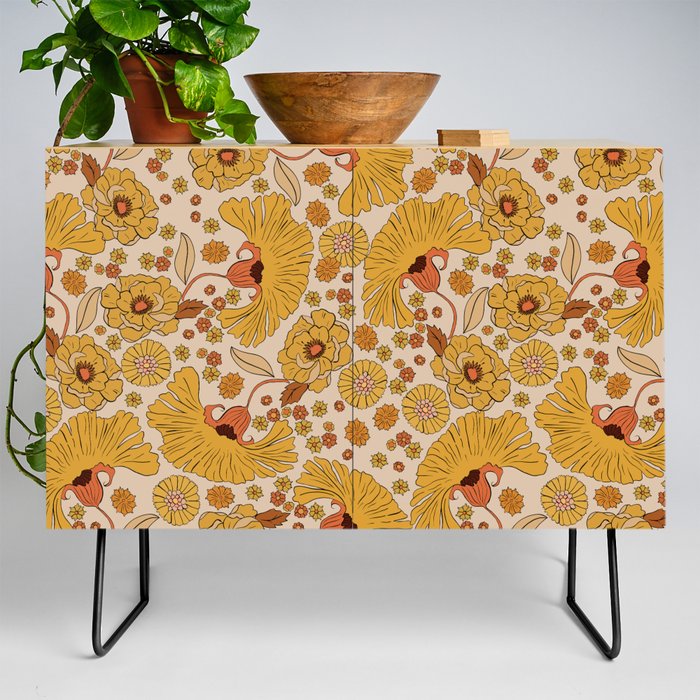 70s Floral Pattern Credenza