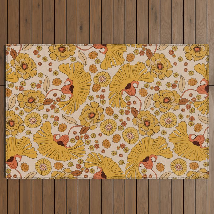 70s Floral Pattern Outdoor Rug