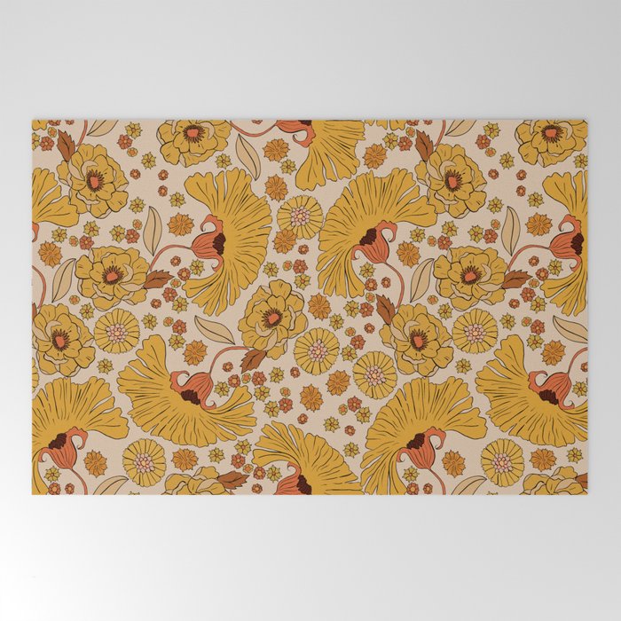 70s Floral Pattern Welcome Mat