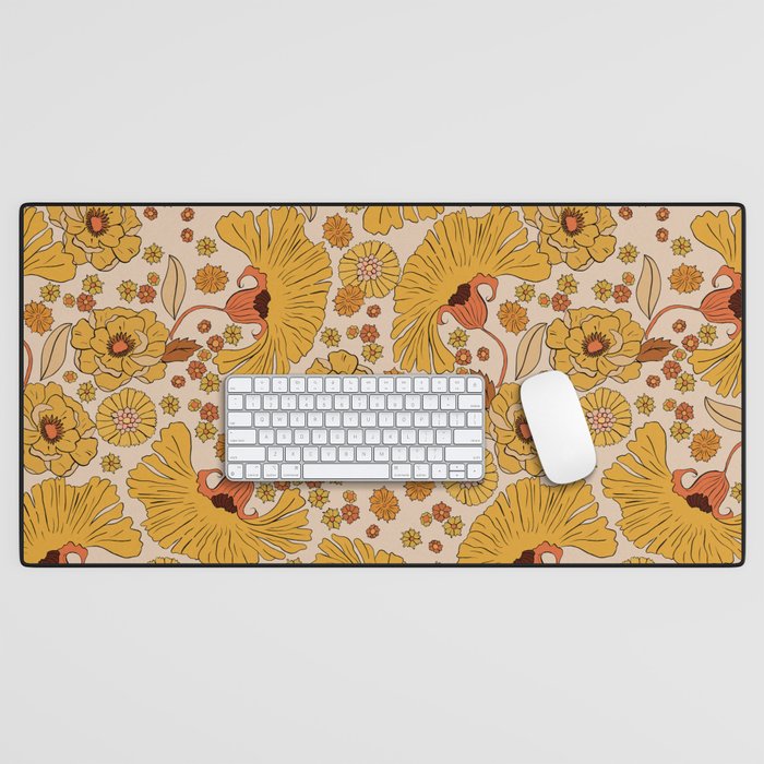 70s Floral Pattern Desk Mat