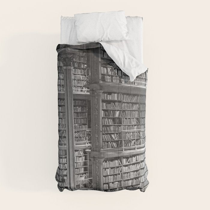 A book lovers dream - Cast-iron Book Alcoves Cincinnati Library black and white photography Comforter