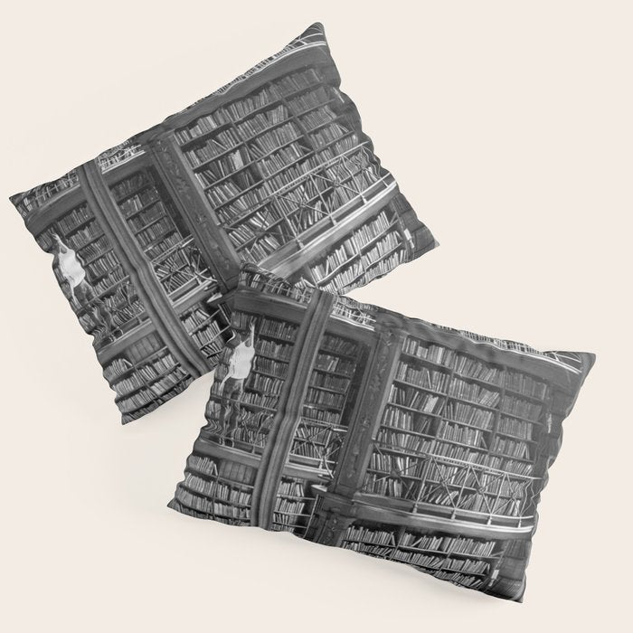 A book lovers dream - Cast-iron Book Alcoves Cincinnati Library black and white photography Pillow Sham