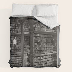 A book lovers dream - Cast-iron Book Alcoves Cincinnati Library black and white photography Duvet Cover