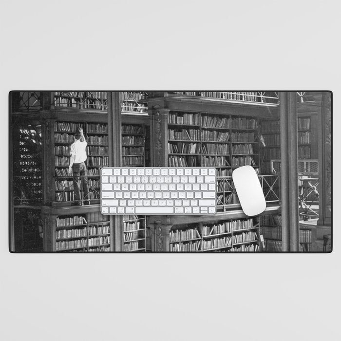 A book lovers dream - Cast-iron Book Alcoves Cincinnati Library black and white photography Desk Mat
