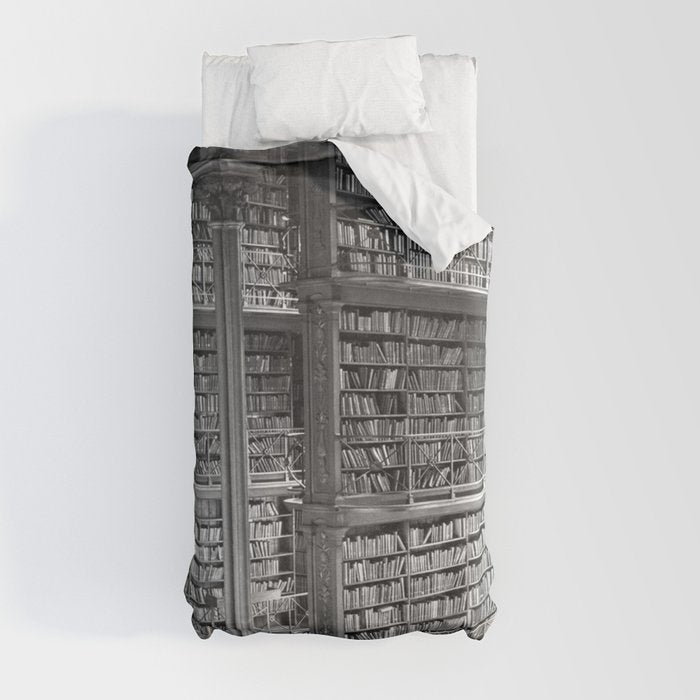 A book lovers dream - Cast-iron Book Alcoves Cincinnati Library black and white photography Duvet Cover