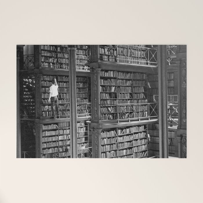 A book lovers dream - Cast-iron Book Alcoves Cincinnati Library black and white photography Welcome Mat