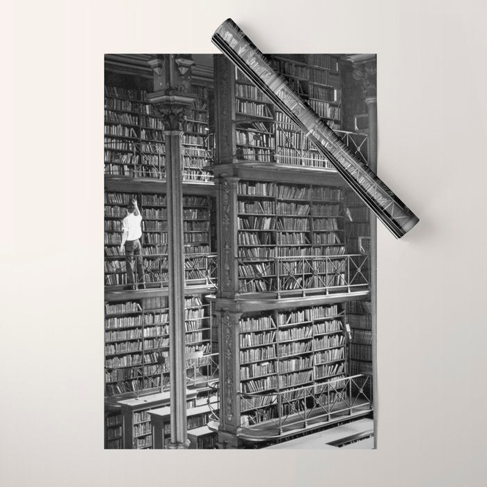 A book lovers dream - Cast-iron Book Alcoves Cincinnati Library black and white photography Wrapping Paper