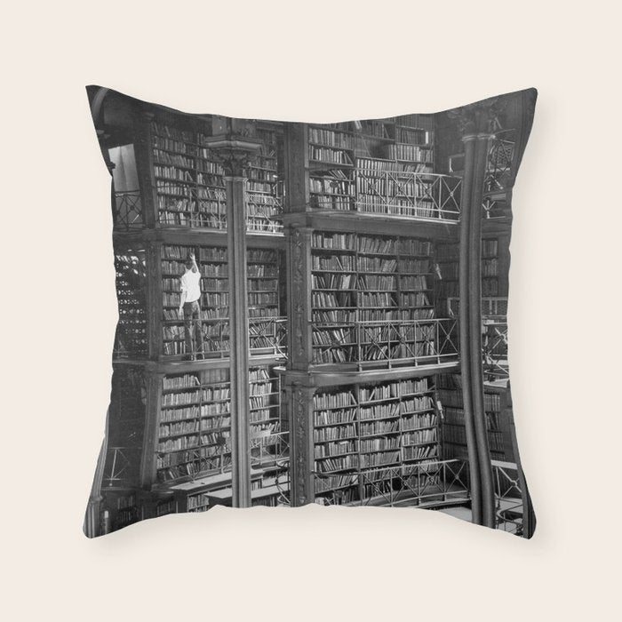 A book lovers dream - Cast-iron Book Alcoves Cincinnati Library black and white photography Throw Pillow