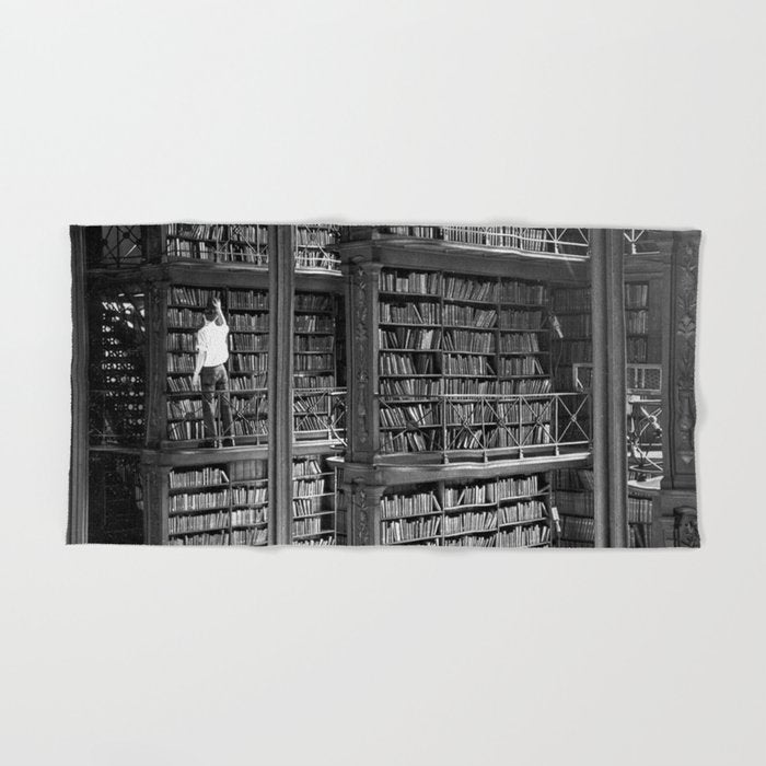 A book lovers dream - Cast-iron Book Alcoves Cincinnati Library black and white photography Bath Towel