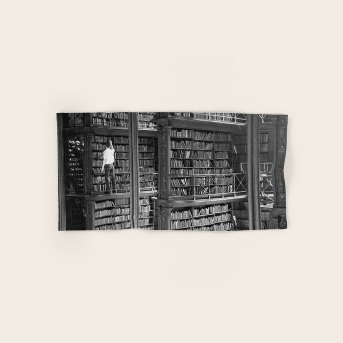 A book lovers dream - Cast-iron Book Alcoves Cincinnati Library black and white photography Bath Towel