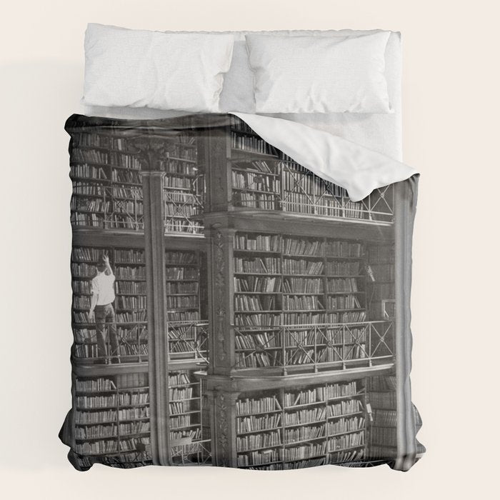 A book lovers dream - Cast-iron Book Alcoves Cincinnati Library black and white photography Duvet Cover