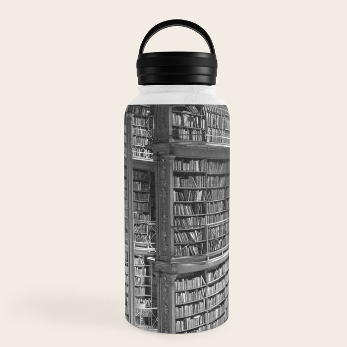 A book lovers dream - Cast-iron Book Alcoves Cincinnati Library black and white photography Water Bottle