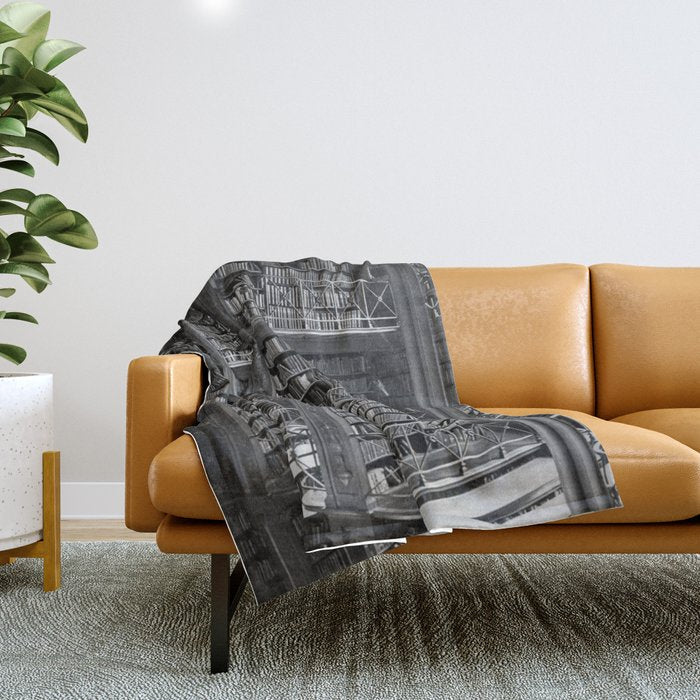 A book lovers dream - Cast-iron Book Alcoves Cincinnati Library black and white photography Throw Blanket