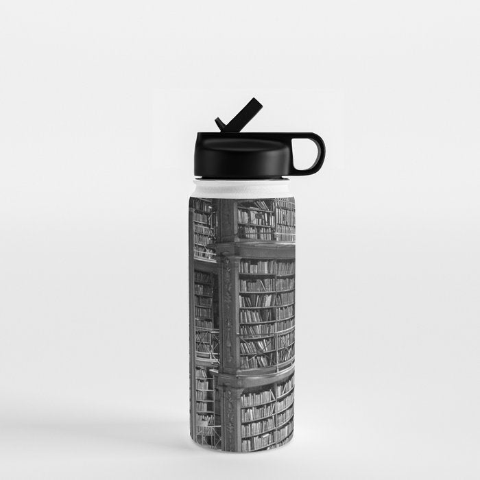 A book lovers dream - Cast-iron Book Alcoves Cincinnati Library black and white photography Water Bottle