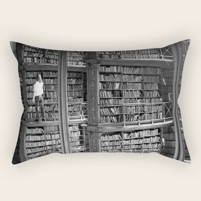 A book lovers dream - Cast-iron Book Alcoves Cincinnati Library black and white photography Rectangular Pillow