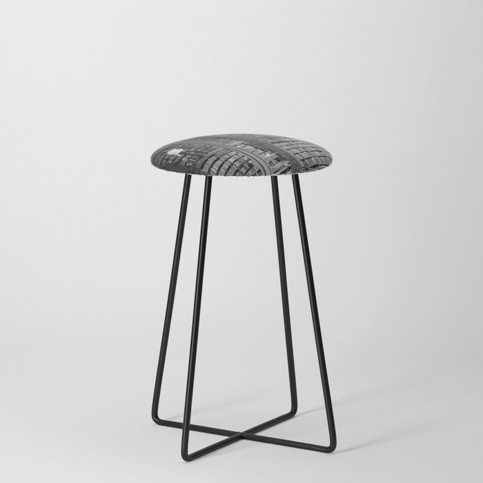 A book lovers dream - Cast-iron Book Alcoves Cincinnati Library black and white photography Stool