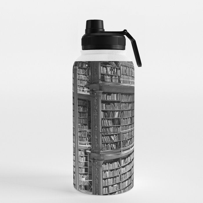 A book lovers dream - Cast-iron Book Alcoves Cincinnati Library black and white photography Water Bottle