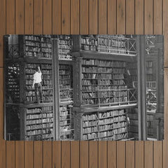 A book lovers dream - Cast-iron Book Alcoves Cincinnati Library black and white photography Outdoor Rug